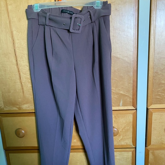 High waisted purple trousers